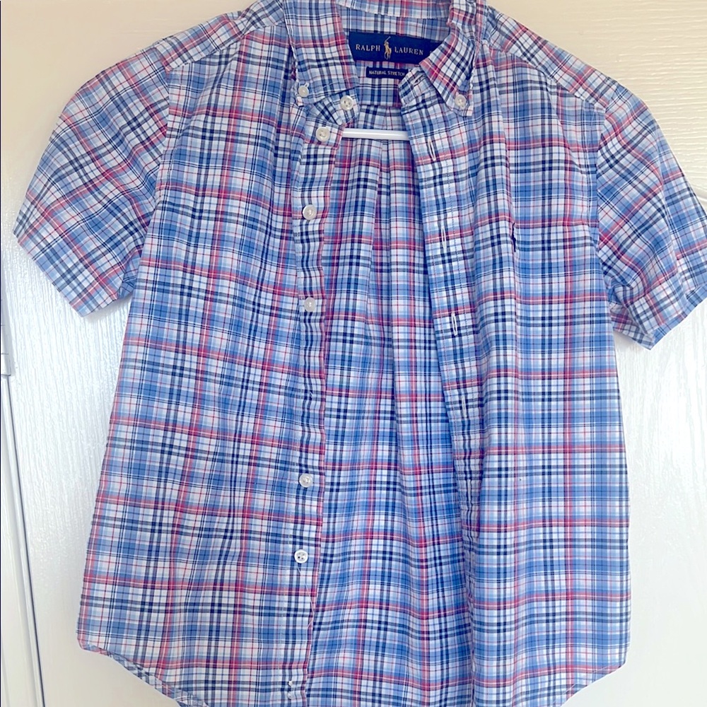 Ralph Lauren blue, red and white plaid shirt.